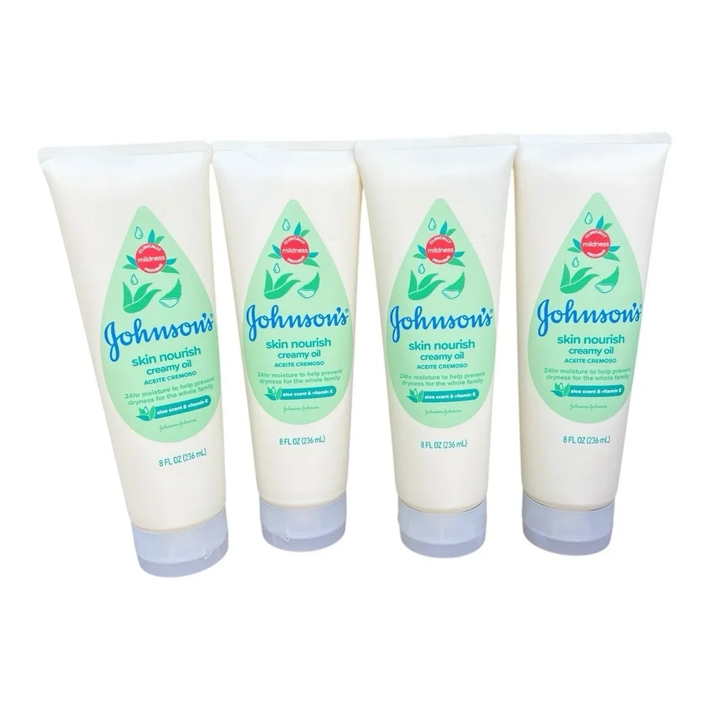 4 Pack Johnson's Baby Creamy Oil Aloe & Vitamin E 8 Ounce SEALED
